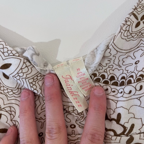 Y2K Twinklzzz White & Brown Paisley Babydoll Cami Tank Top Medium coquette boho - Picture 6 of 8